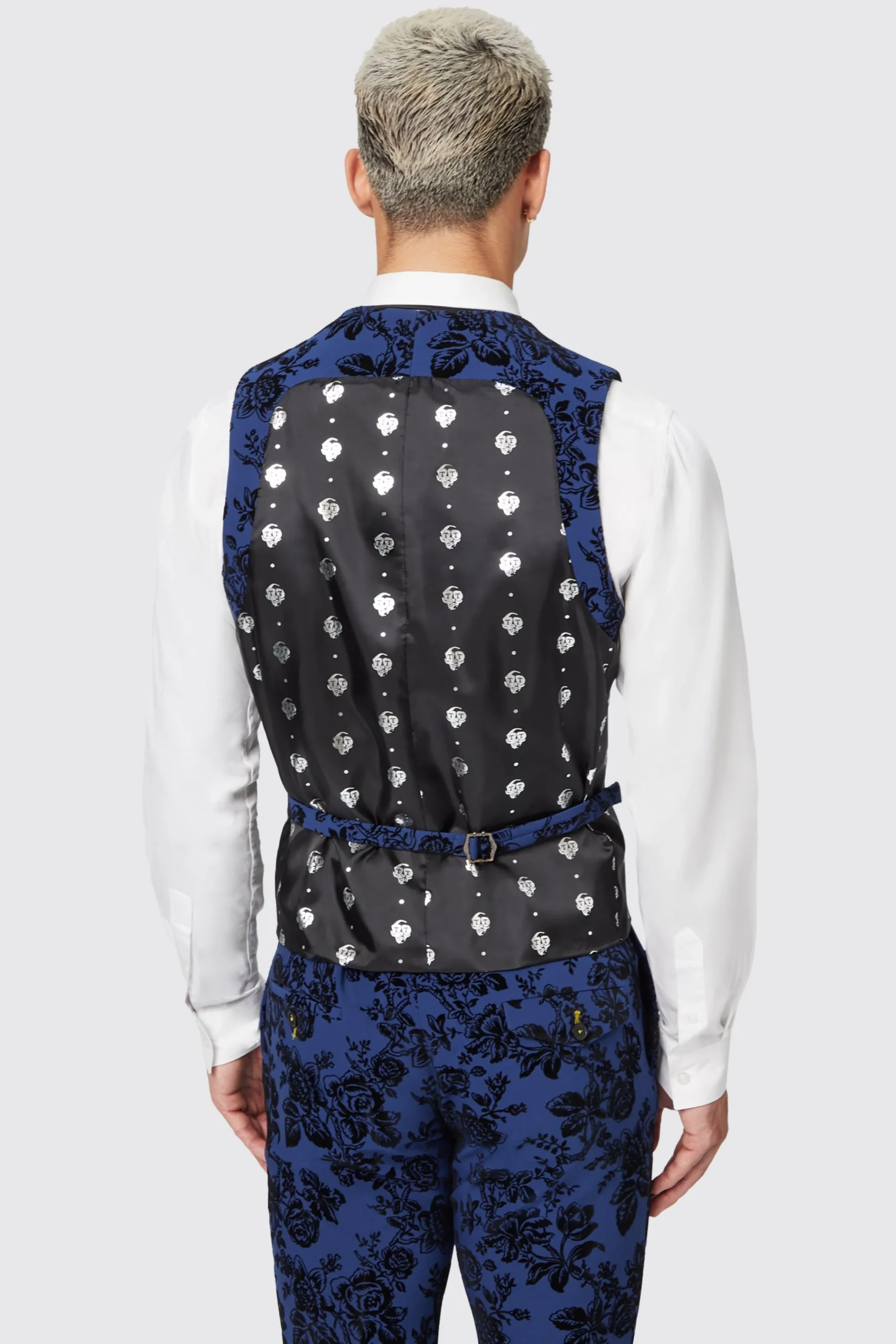 Style·Floral Suits|Style·3 Piece Suits|Twisted Tailor Jackalope Blue Suit With Floral Flocking