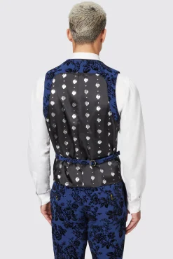 Waistcoats|Twisted Tailor Jackalope Blue Waistcoat With Floral Flocking