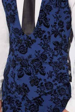 Waistcoats|Twisted Tailor Jackalope Blue Waistcoat With Floral Flocking