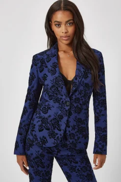 Woman|Twisted Tailor Jackalope Skinny Fit Blue Floral Flocked Jacket