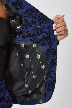 Woman|Twisted Tailor Jackalope Skinny Fit Blue Floral Flocked Jacket