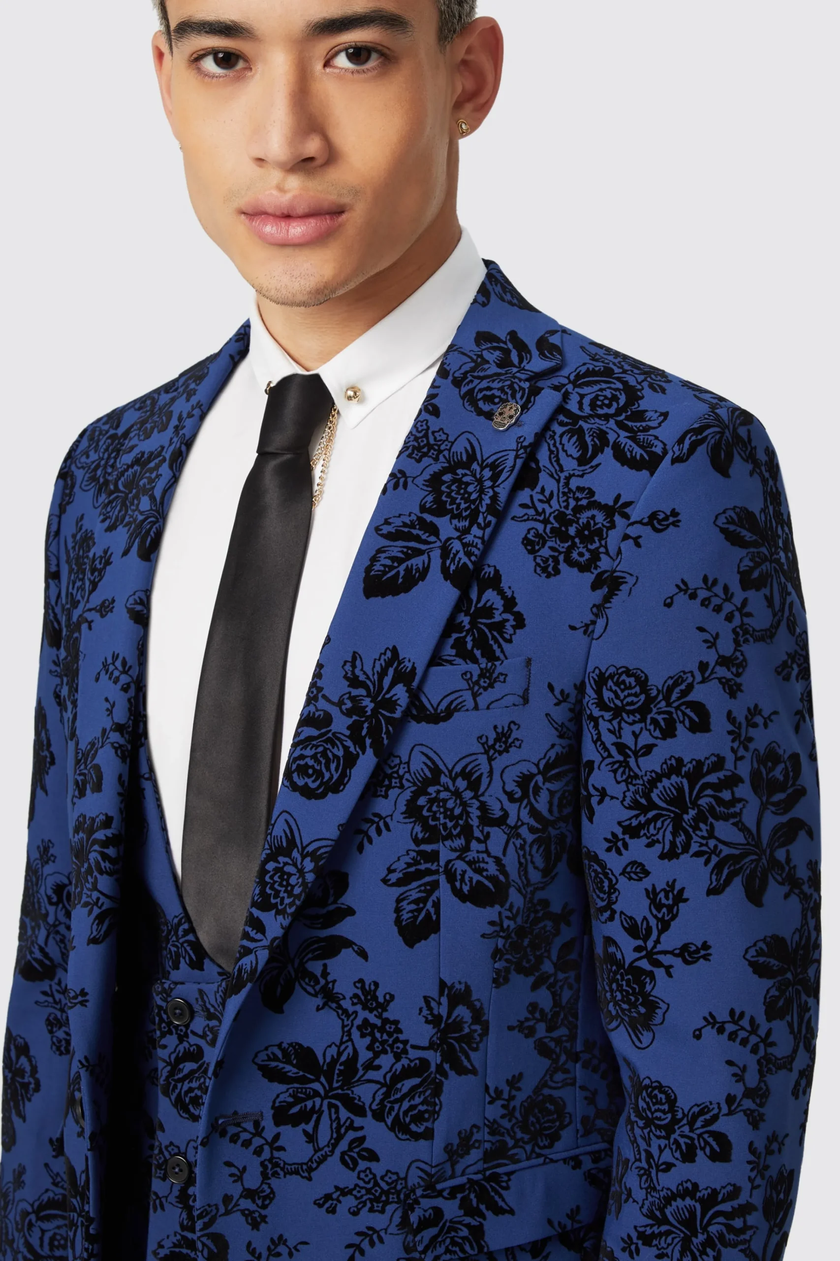 Jackets·Floral Jackets|Jackets·Party Jackets|Twisted Tailor Jackalope Skinny Fit Blue Floral Flocked Jacket