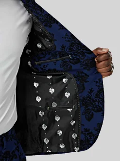Jackets·Floral Jackets|Jackets·Party Jackets|Twisted Tailor Jackalope Skinny Fit Blue Floral Flocked Jacket
