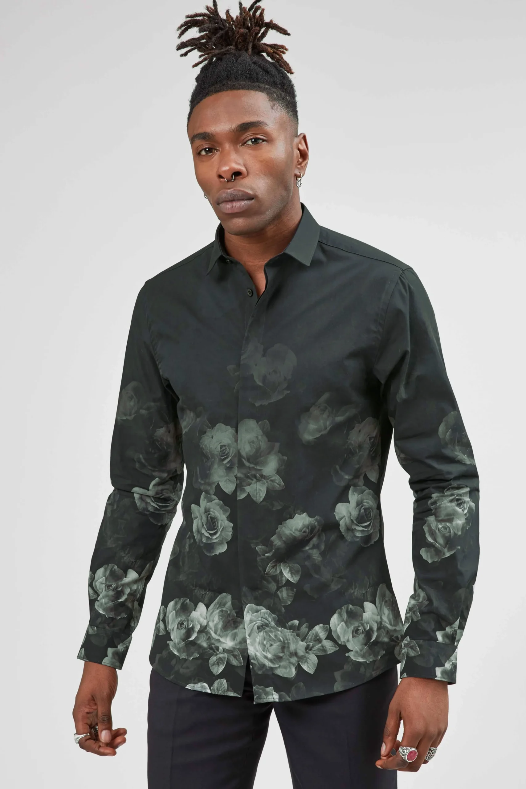 Style·Patterned Shirts|Occasion·Formal Shirts|Twisted Tailor Kember Slim Fit Black Floral Shirt