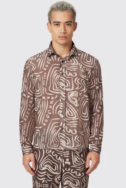 Unisex|Style·Patterned Shirts|Twisted Tailor Kessie Cream Abstract Print Shirt