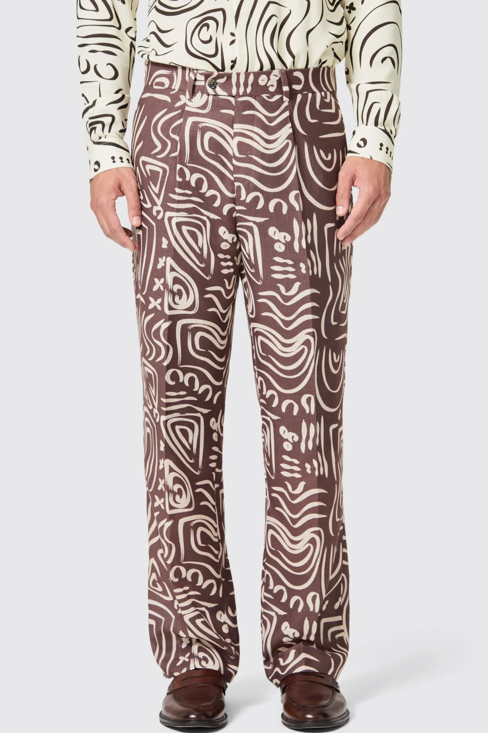 Unisex|Trousers·Casual Trousers|Twisted Tailor Kessie Oversized Brown Abstract Print Trousers