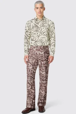 Unisex|Trousers·Casual Trousers|Twisted Tailor Kessie Oversized Brown Abstract Print Trousers