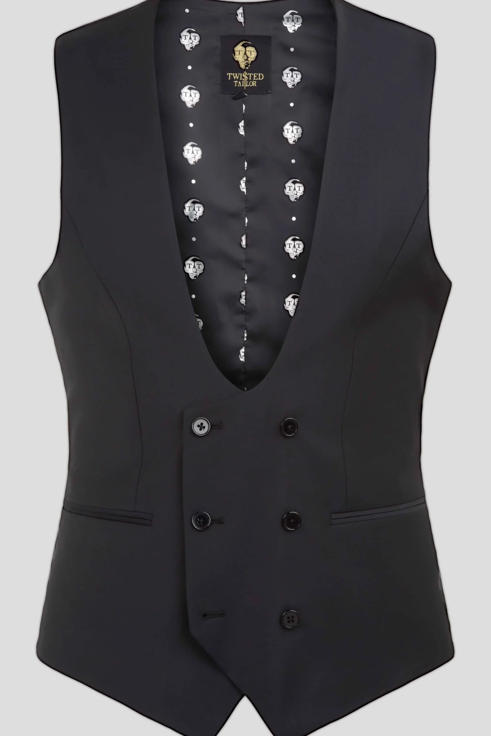 Waistcoats|Twisted Tailor Kingdon Skinny Fit Black Dinner Waistcoat