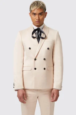 Jackets·Party Jackets|Twisted Tailor Lewis Skinny Fit Double Breasted Beige Sateen Jacket