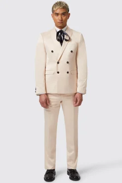 Jackets·Party Jackets|Twisted Tailor Lewis Skinny Fit Double Breasted Beige Sateen Jacket