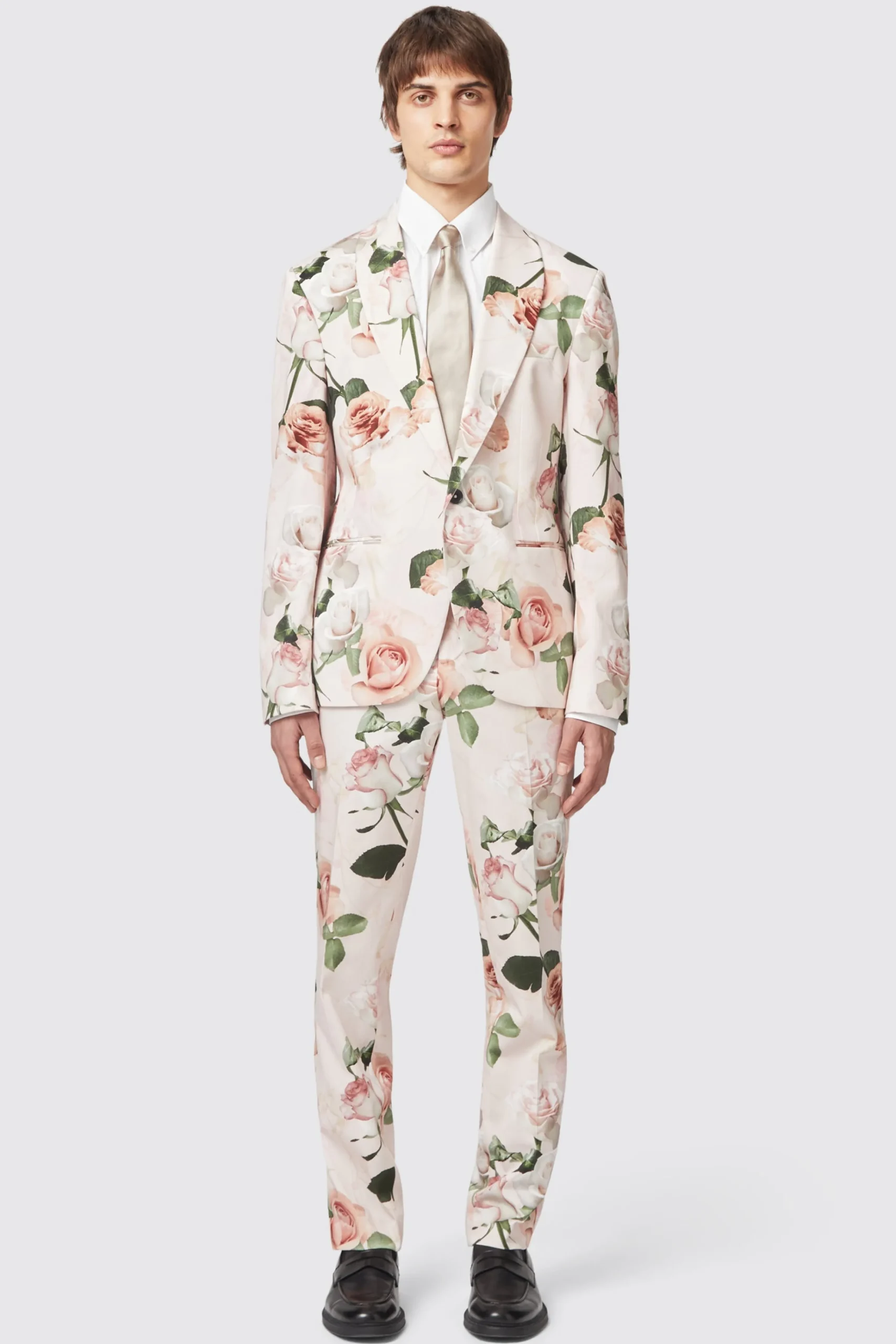 Style·Floral Suits|Style·Bold Prints|Twisted Tailor Lincoln Skinny Fit Pink Floral Cotton Suit