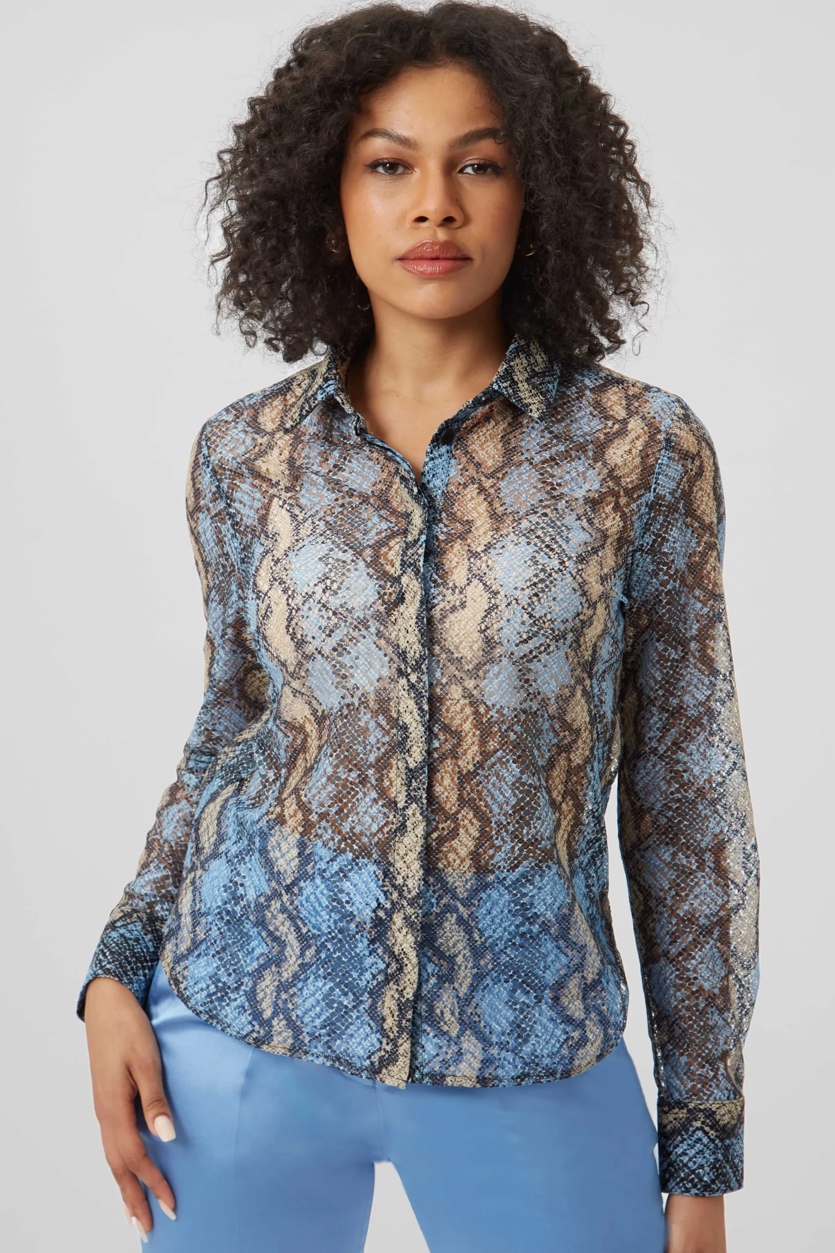 Woman|Twisted Tailor Lopez Skinny Fit Grey Snake Print Shirt