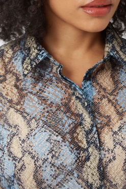 Woman|Twisted Tailor Lopez Skinny Fit Grey Snake Print Shirt