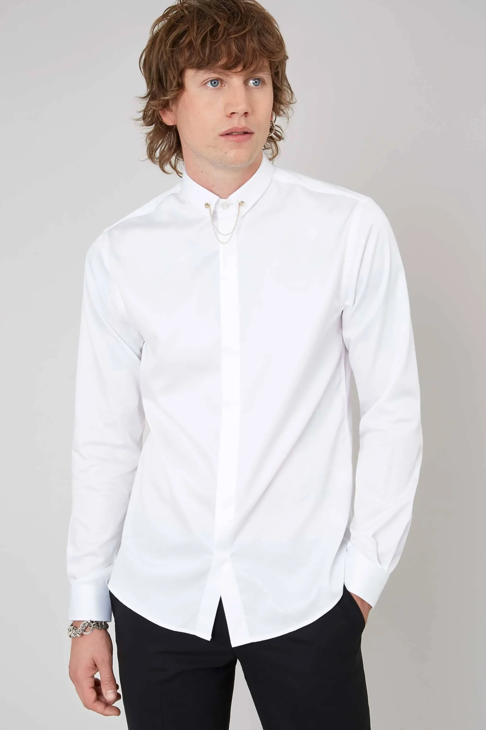 Style·Plain Shirts|Occasion·Formal Shirts|Twisted Tailor Lynton Skinny Fit White Collar Bar Cotton Shirt