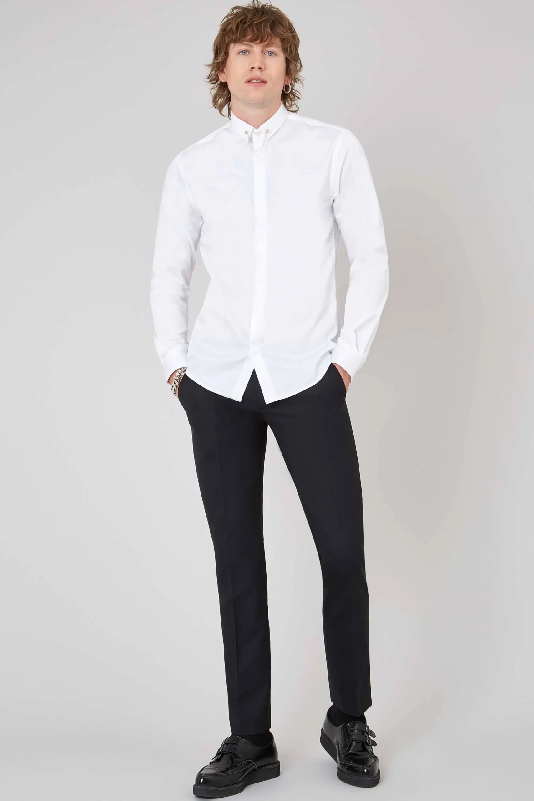 Style·Plain Shirts|Occasion·Formal Shirts|Twisted Tailor Lynton Skinny Fit White Collar Bar Cotton Shirt