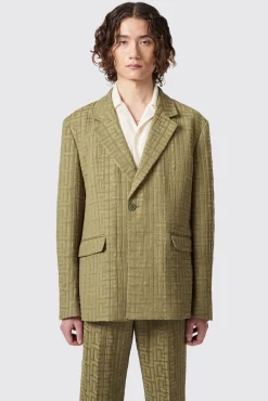 Unisex|Twisted Tailor Malacia Oversized Green Jacquard Jacket