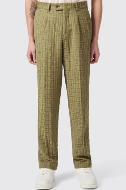 Unisex|Trousers·Casual Trousers|Twisted Tailor Malacia Oversized Green Jacquard Trousers