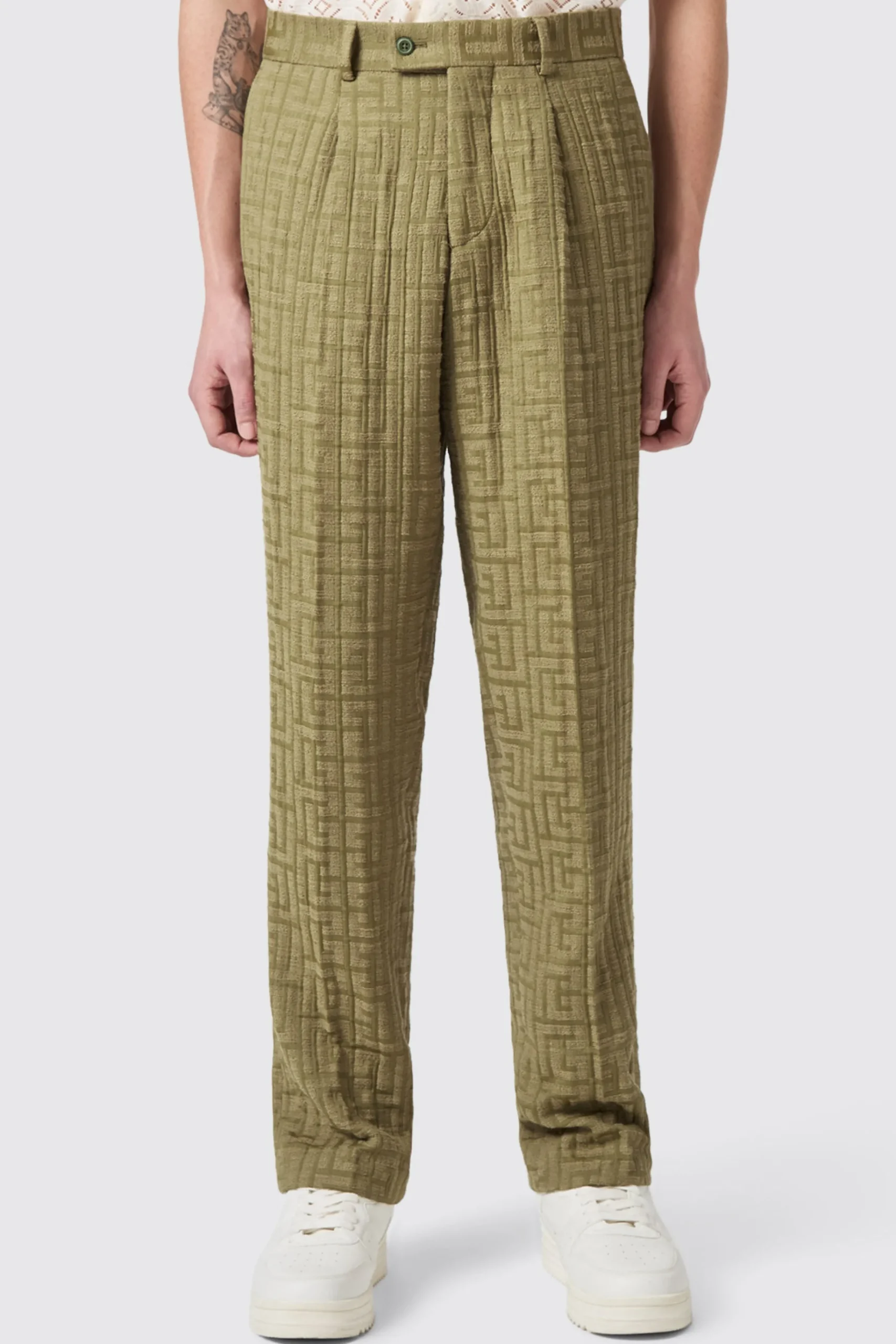 Unisex|Trousers·Casual Trousers|Twisted Tailor Malacia Oversized Green Jacquard Trousers