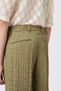 Unisex|Trousers·Casual Trousers|Twisted Tailor Malacia Oversized Green Jacquard Trousers