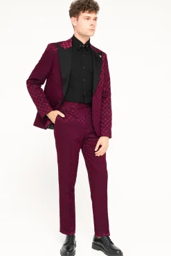Trousers·Casual Trousers|Twisted Tailor Papatya Slim Fit Burgundy Jacquard Trousers