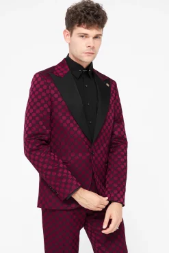 Style·Bold Prints|Occasion·Party Suits|Twisted Tailor Papatya Slim Fit Burgundy Jacquard Suit