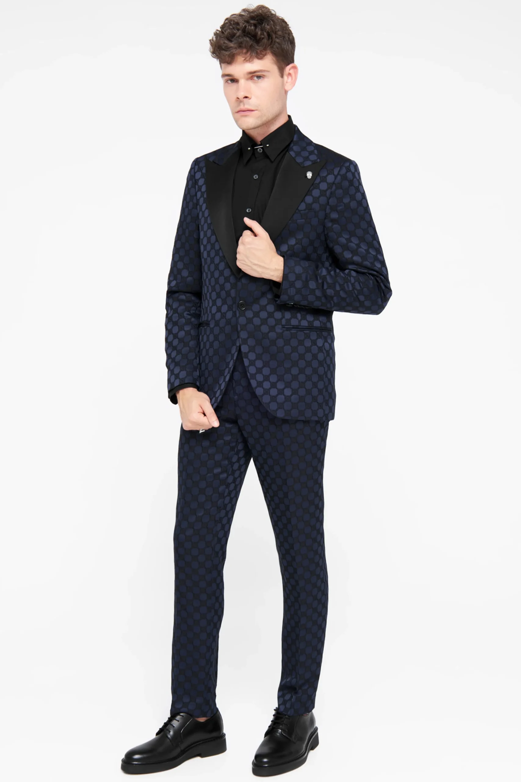 Style·Bold Prints|Occasion·Party Suits|Twisted Tailor Papatya Slim Fit Navy Jacquard Suit