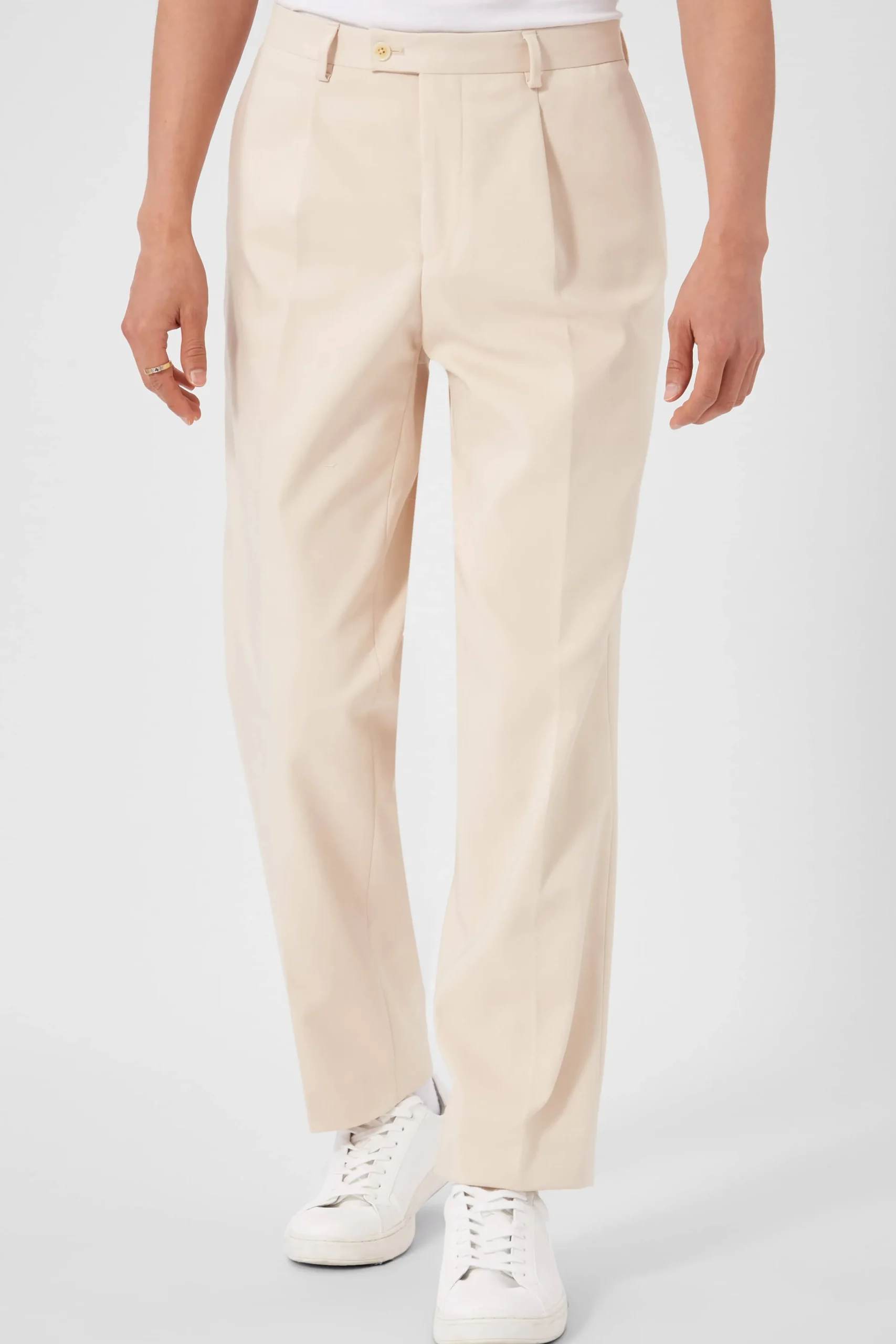 Unisex|Twisted Tailor Pierre Oversized Beige Cotton Trousers