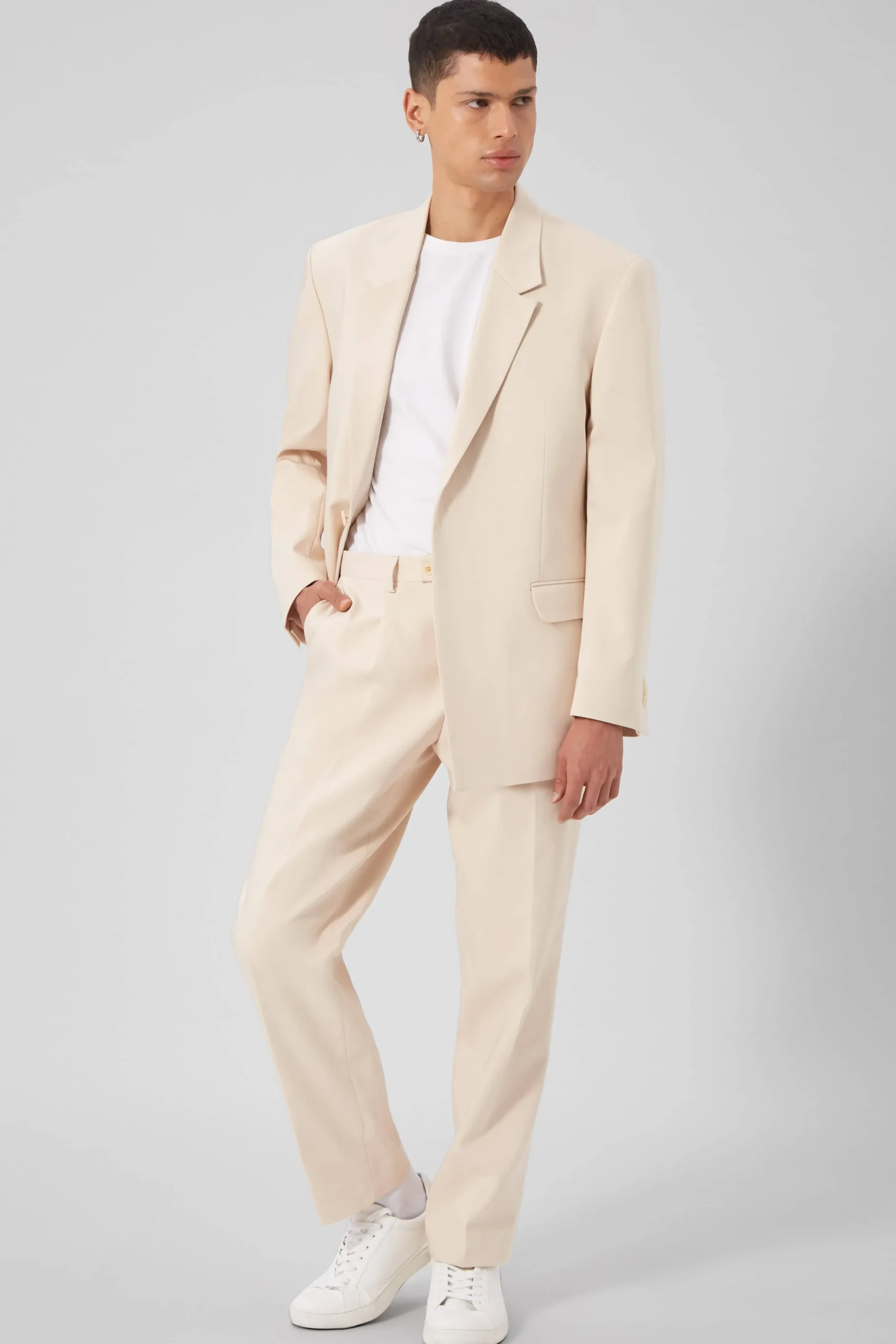 Unisex|Twisted Tailor Pierre Oversized Beige Cotton Trousers