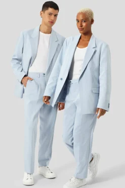 Unisex|Twisted Tailor Pierre Oversized Blue Cotton Trousers