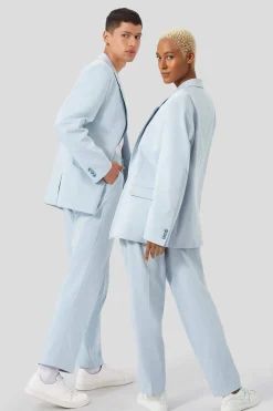 Unisex|Twisted Tailor Pierre Oversized Blue Cotton Trousers