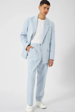 Unisex|Twisted Tailor Pierre Oversized Blue Cotton Trousers