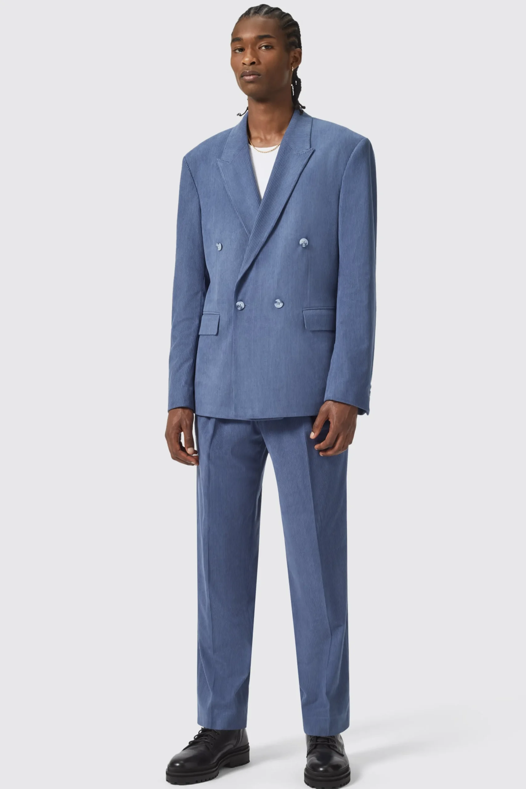 Unisex|Twisted Tailor Pirlo Oversized Blue Corduroy Trouser