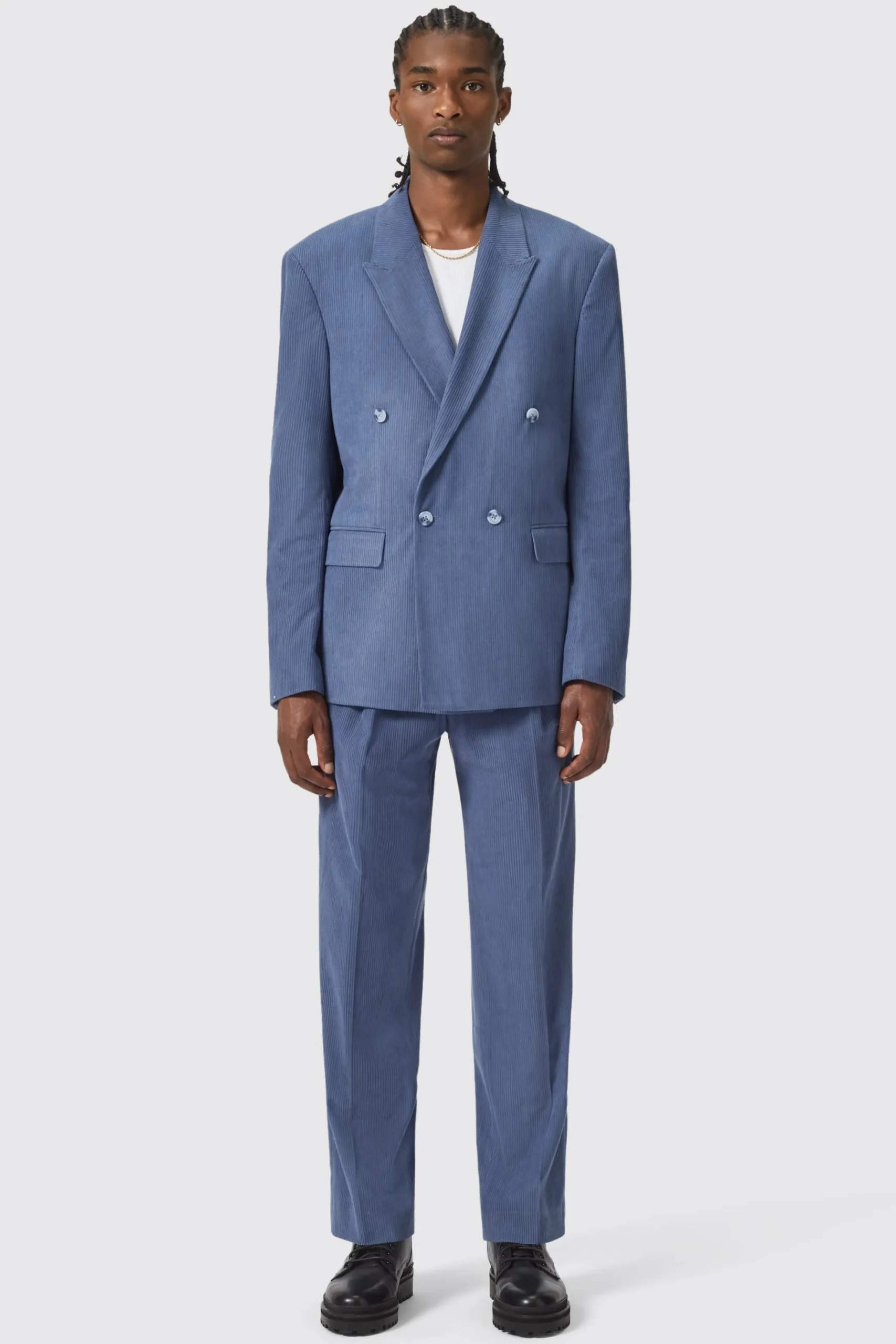 Unisex|Style·Double Breasted Suits|Twisted Tailor Pirlo Oversized Double Breasted Blue Corduroy Suit