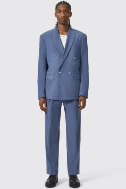 Unisex|Jackets·Casual Jackets|Twisted Tailor Pirlo Oversized Double Breasted Blue Corduroy Jacket