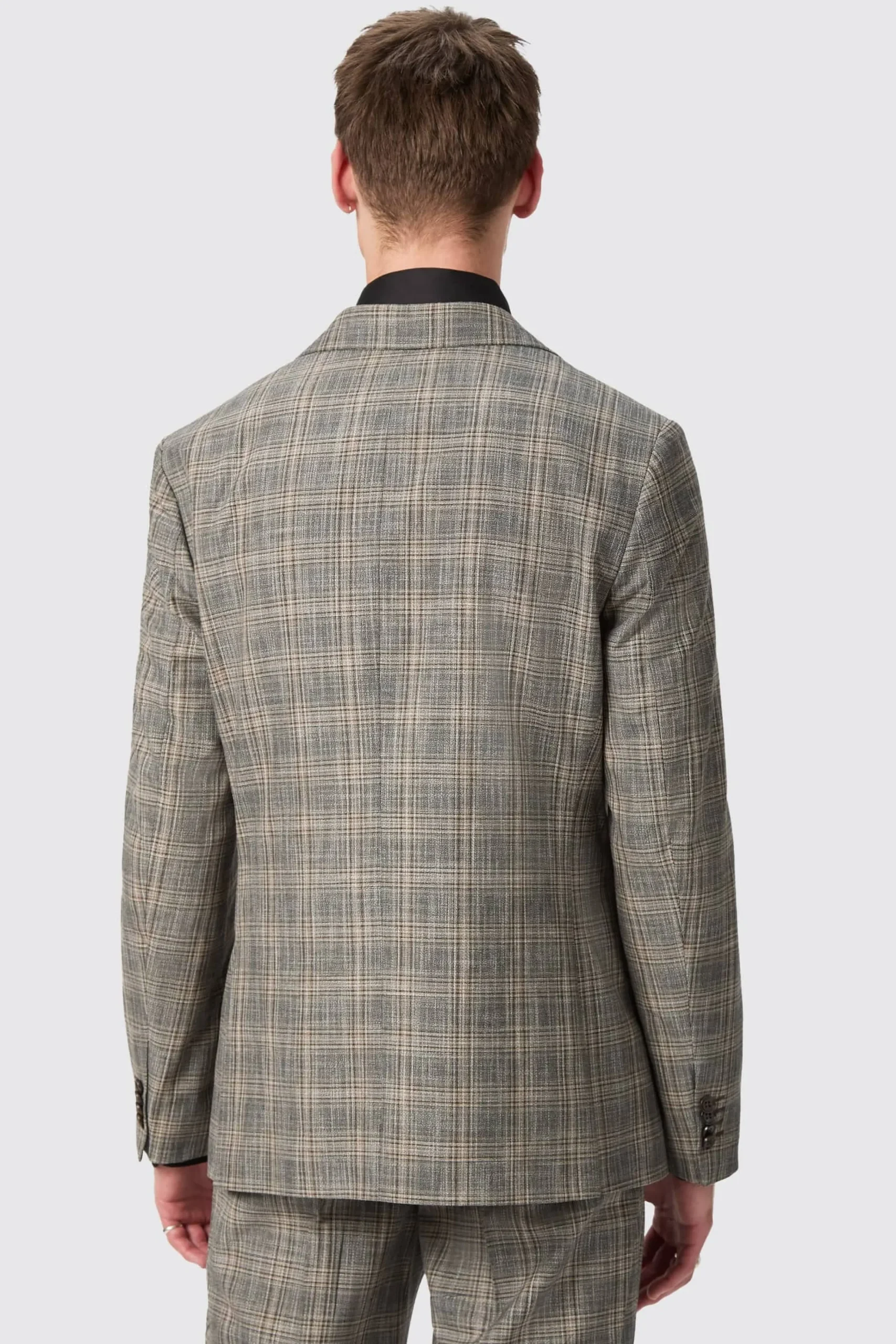 Jackets·Work Jackets|Twisted Tailor Plunkett Slim Fit Grey Check Double Breasted Jacket