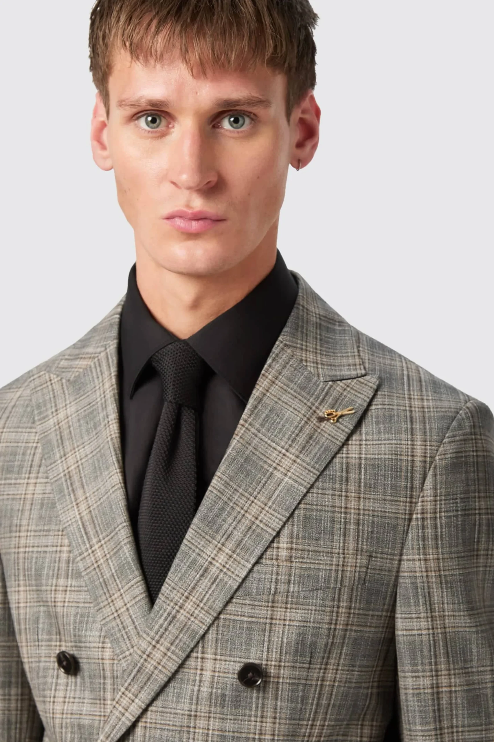 Jackets·Work Jackets|Twisted Tailor Plunkett Slim Fit Grey Check Double Breasted Jacket