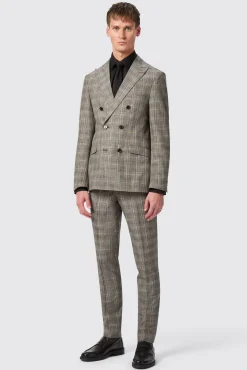 Style·Check Suits|Style·Double Breasted Suits|Twisted Tailor Plunkett Slim Fit Grey Check Double Breasted Suit