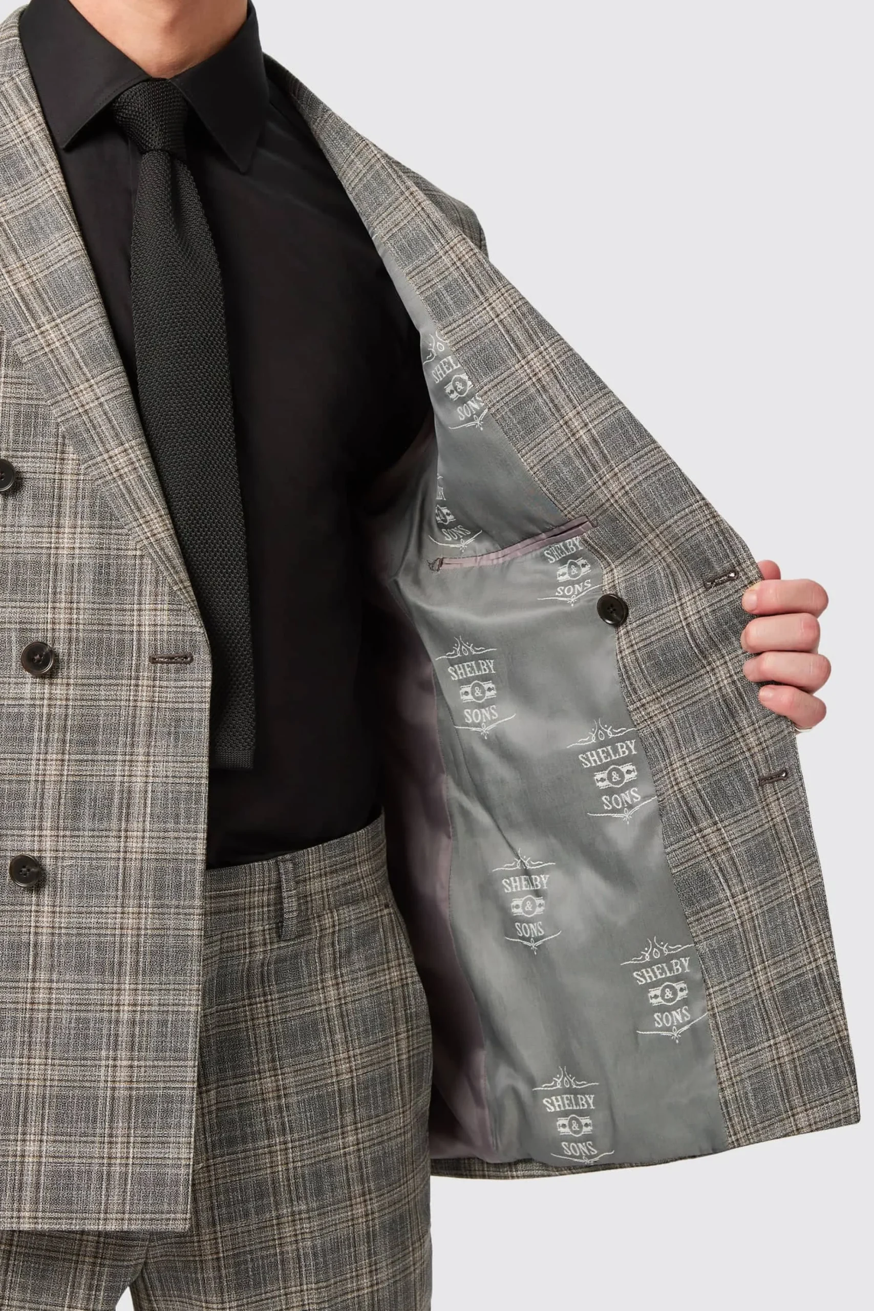 Style·Check Suits|Style·Double Breasted Suits|Twisted Tailor Plunkett Slim Fit Grey Check Double Breasted Suit