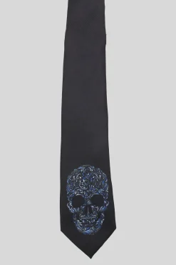 Suit Accessories·Ties|Twisted Tailor Rembrandt Black Skull Print Tie