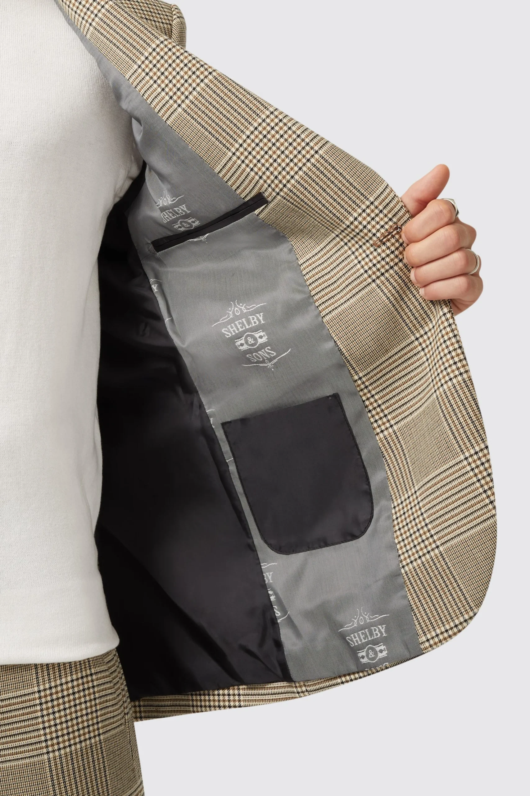 Jackets·Work Jackets|Twisted Tailor Strauss Slim Fit Neutral Check Jacket