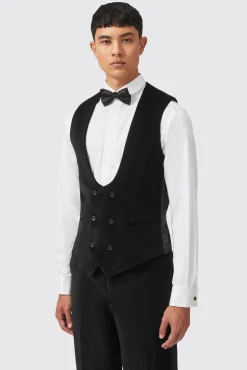 Waistcoats|Twisted Tailor Sylvester Skinny Fit Black Velvet Tuxedo Waistcoat