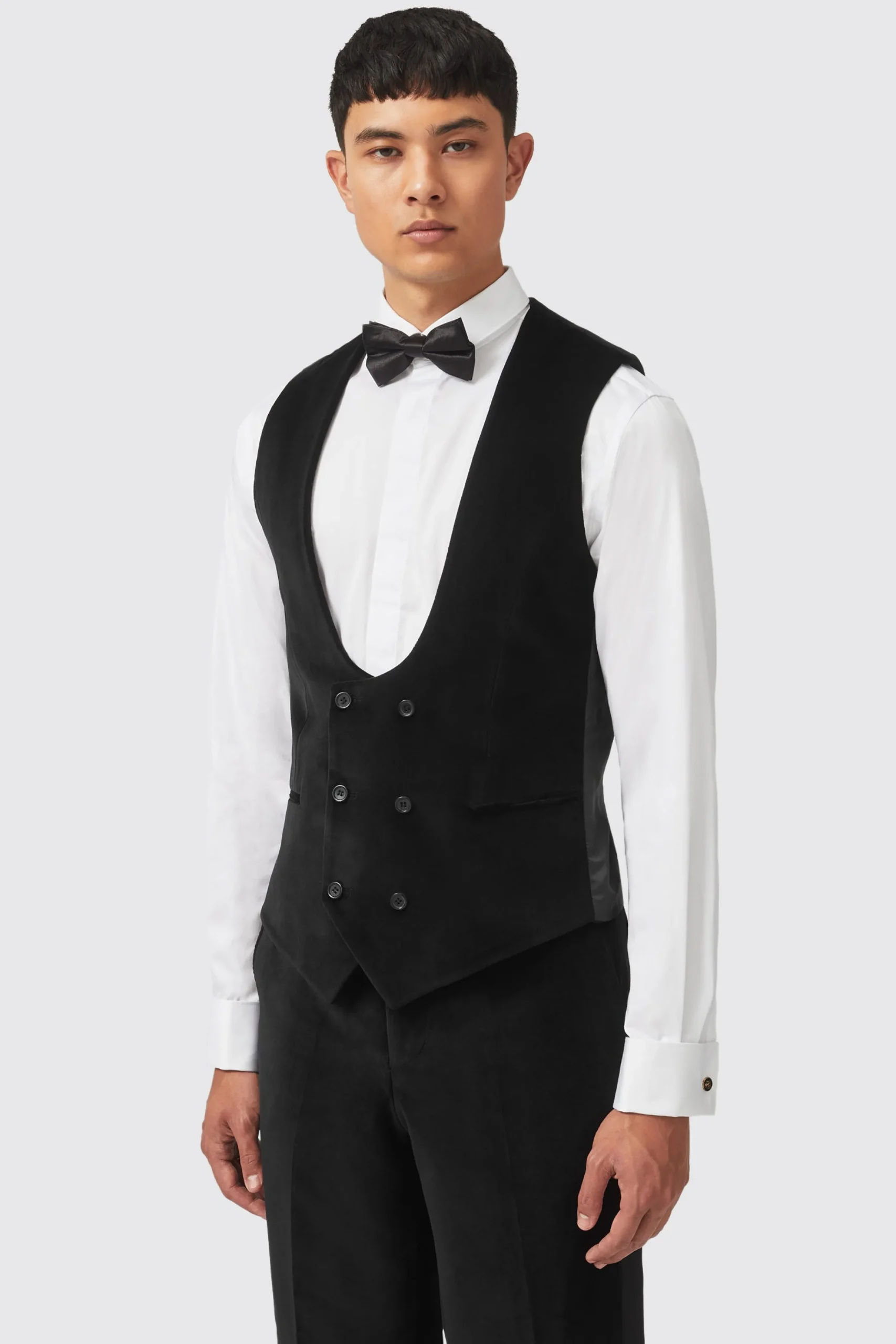 Waistcoats|Twisted Tailor Sylvester Skinny Fit Black Velvet Tuxedo Waistcoat