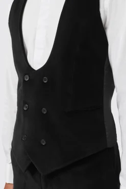 Waistcoats|Twisted Tailor Sylvester Skinny Fit Black Velvet Tuxedo Waistcoat