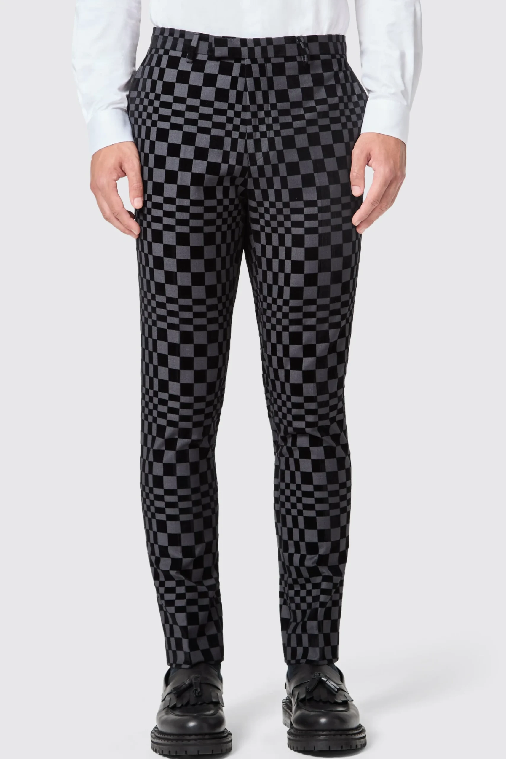 Trousers·Party Trousers|Twisted Tailor Tiber Skinny Fit Grey Check Tuxedo Trousers