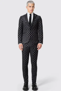 Trousers·Party Trousers|Twisted Tailor Tiber Skinny Fit Grey Check Tuxedo Trousers