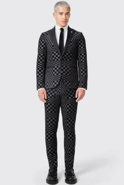 Style·2 Piece Suits|Style·Bold Prints|Twisted Tailor Tiber Skinny Fit Grey Check Tuxedo Suit