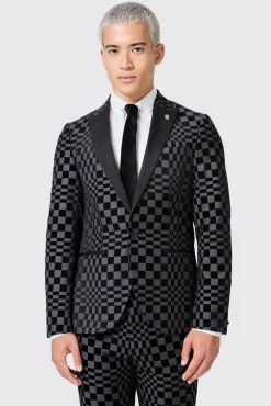 Jackets·Party Jackets|Twisted Tailor Tiber Skinny Fit Grey Check Tuxedo Jacket