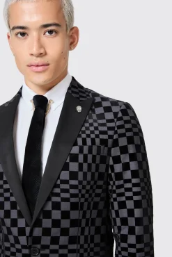 Jackets·Party Jackets|Twisted Tailor Tiber Skinny Fit Grey Check Tuxedo Jacket