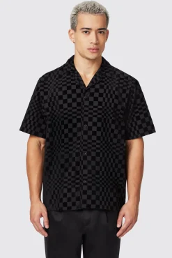 Occasion·Casual Shirts|Occasion·Party Shirts|Twisted Tailor Tiber Slim Fit Black Check Short Sleeve Shirt
