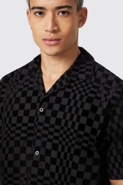 Occasion·Casual Shirts|Occasion·Party Shirts|Twisted Tailor Tiber Slim Fit Black Check Short Sleeve Shirt